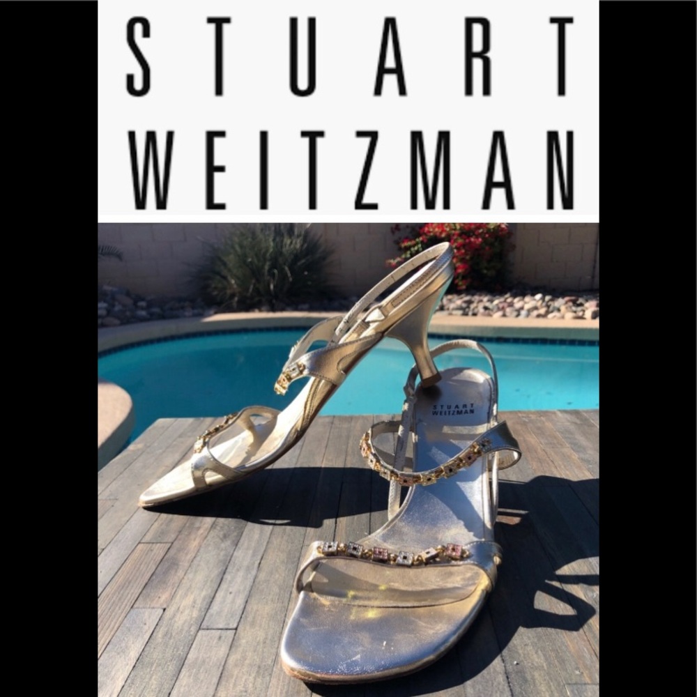 EUC Stuart Weitzman Gold Crystal Sandal 8 N